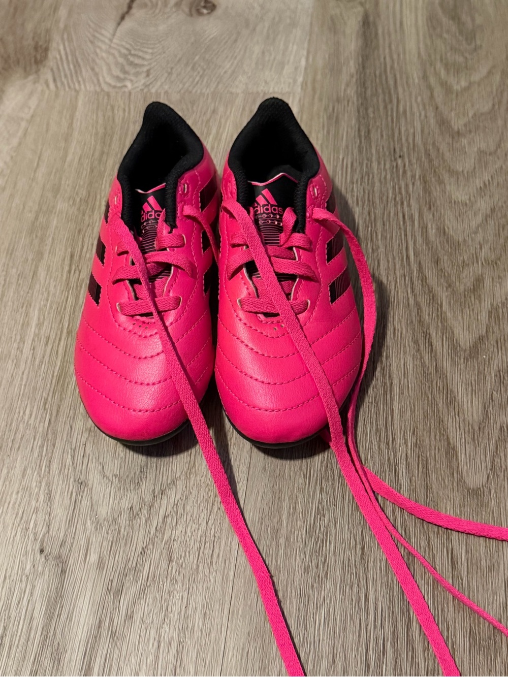 adidas Kids Hot Pink Soccer Sneakers with Black Stripes